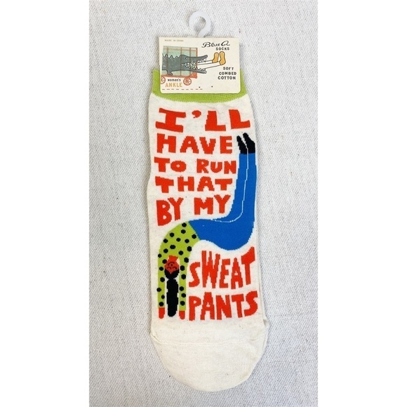 Blue Q Women’s I’ll Have to Run That By My Sweatpants. Funny Ankle Socks NWT - Picture 1 of 7